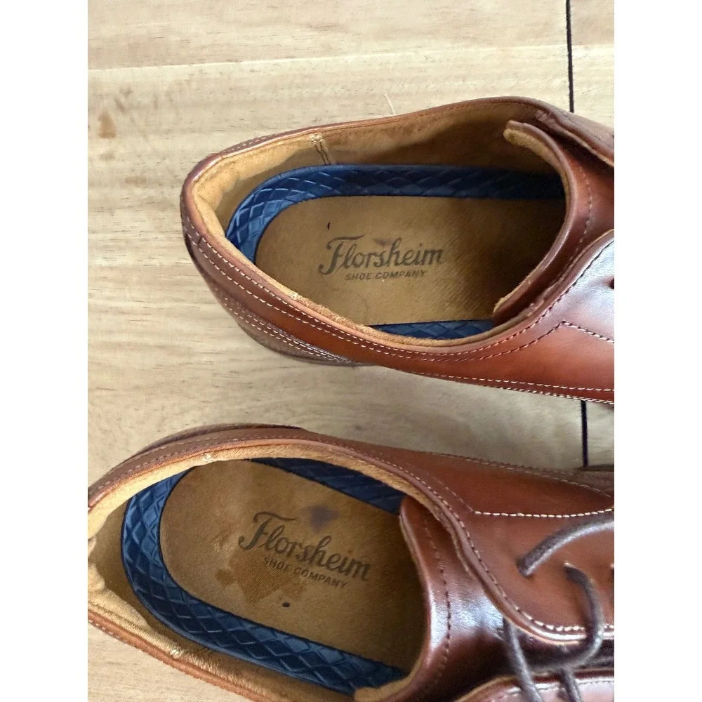 Florsheim Mens Cap Toe Oxford Dress Shoes Cognac Brown Leather Lace Classic 9.5